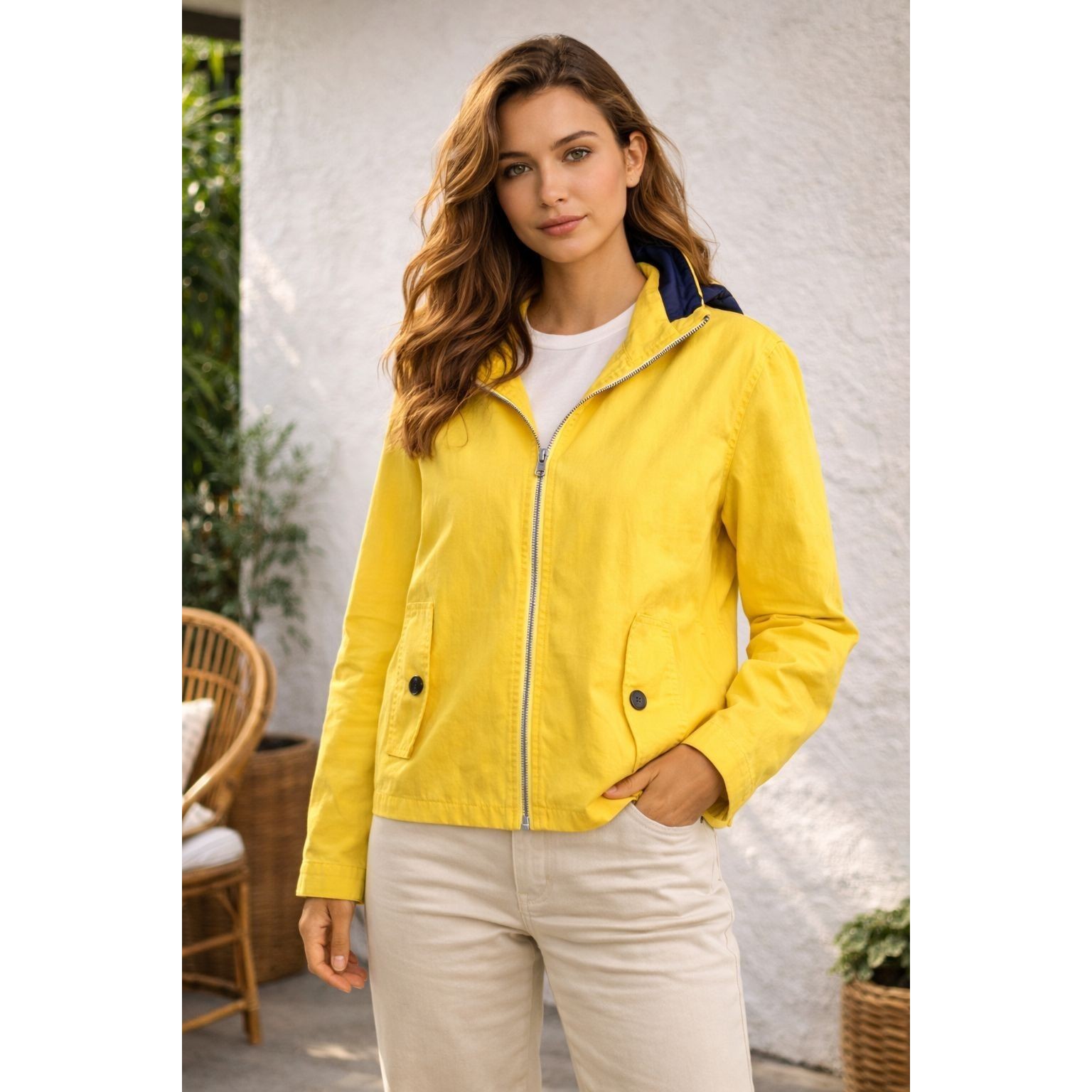 Brooks Brothers 1818 Red Fleece Yellow Jacket Medium Hooded Cotton Blend